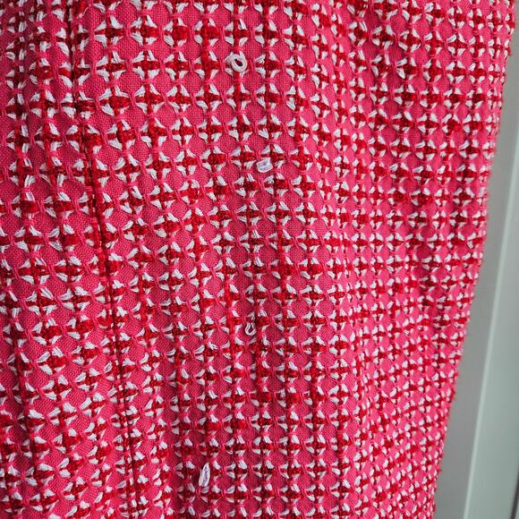 Womens Tory Burch Pink White Tweed Skirt Size 12 Navy Blue Fringe Zip Back - Picture 13 of 13